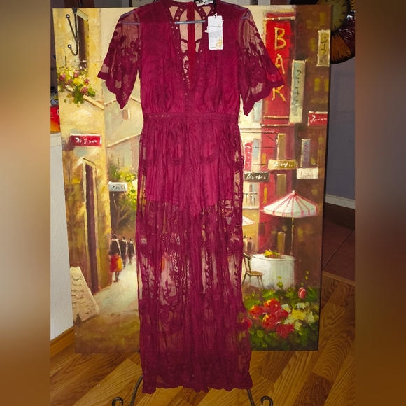 E'leter Dresses & Skirts - E'leter Lace Maxi Dress in Burgundy